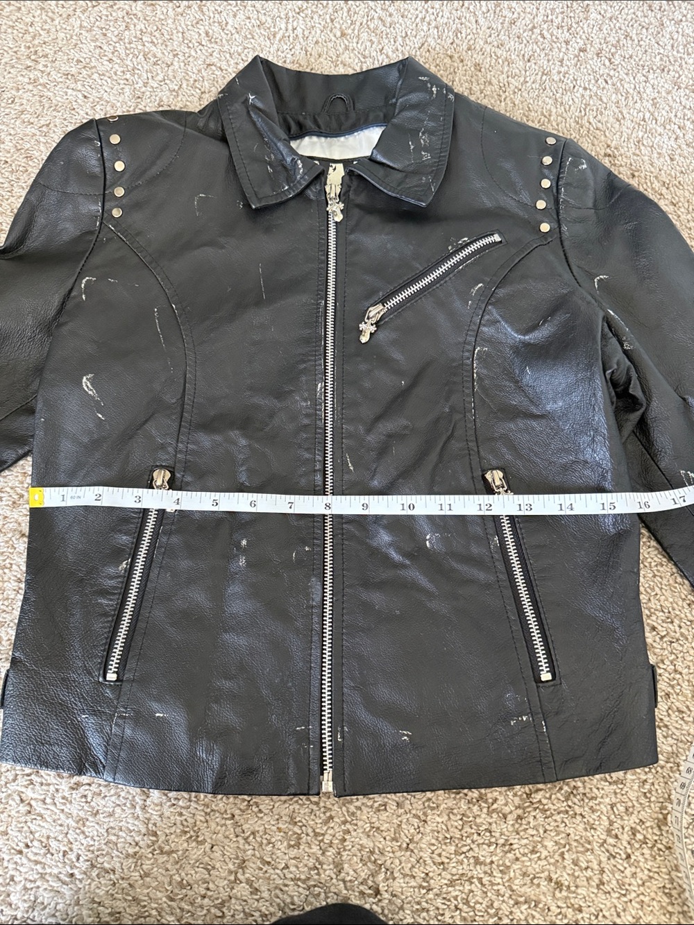 Wilsons Leather Black Studded The Who Graphic Moto Jacket - Picture 13 of 14